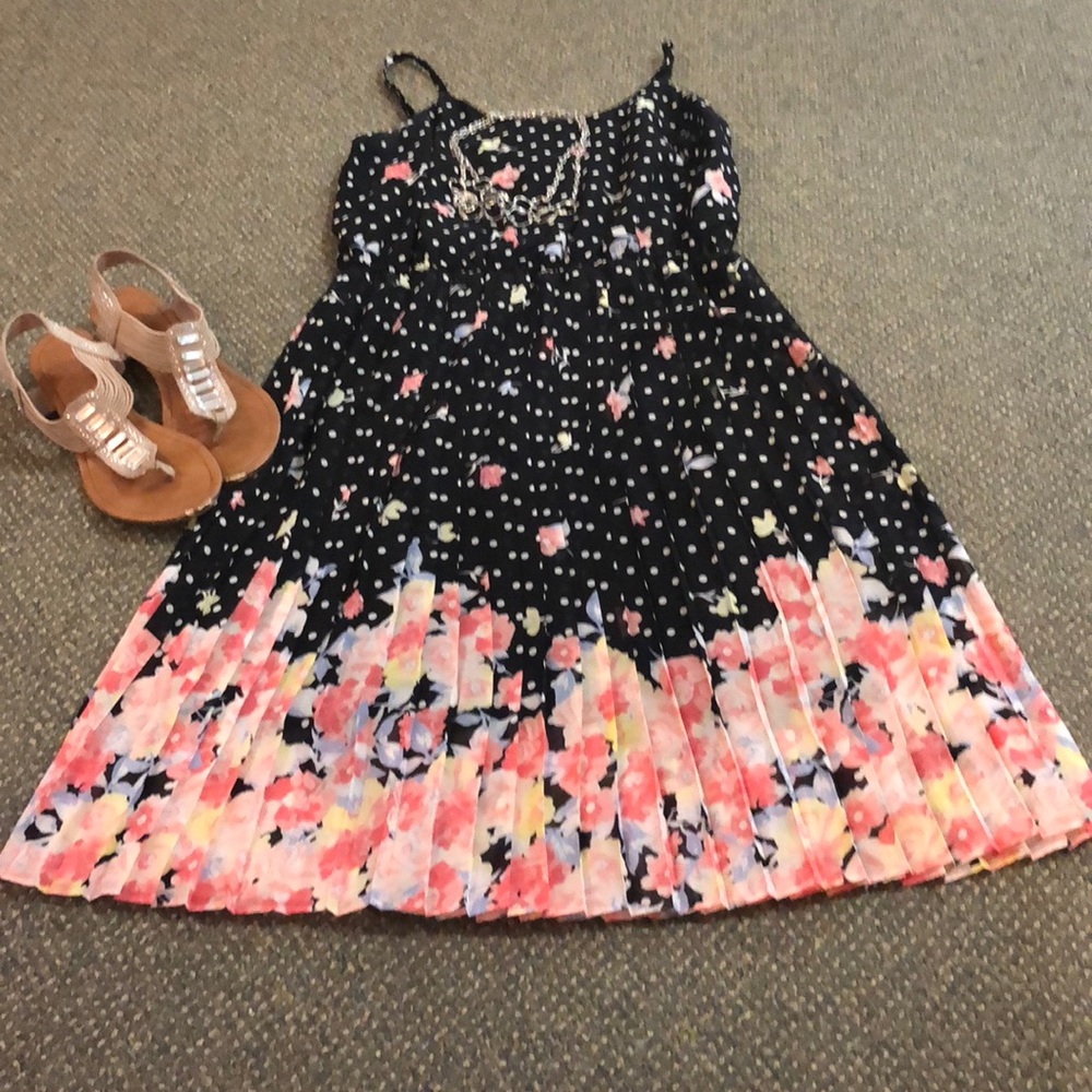 Black White and Coral Silky Sleeveless Dress